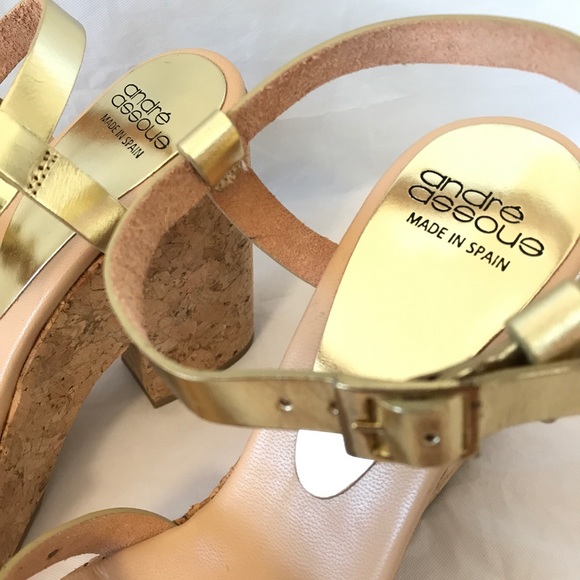 ANDRE ASSOUS Gold Leather Cork Platform Sandals - Picture 16 of 16